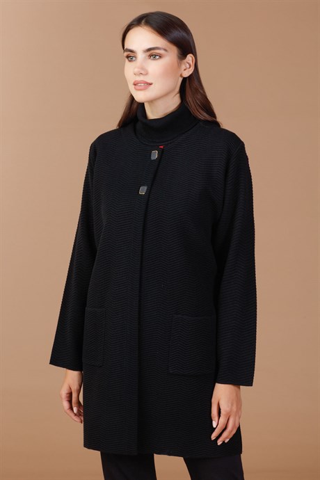 Zıgzag Desen Triko Ceket-Siyah