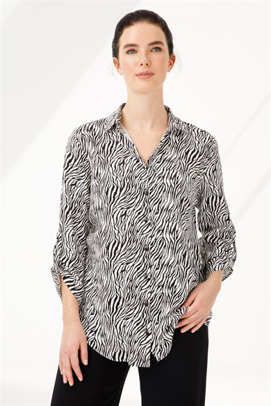 Zebra Desenli Gömlek-Siyah - Beyaz
