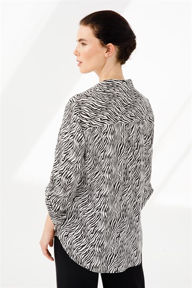 Zebra Desenli Gömlek-Siyah - Beyaz
